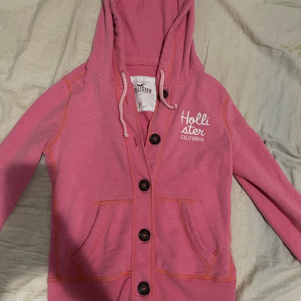 Hollister Pink Button Up Hoodie Jacket